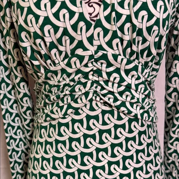 Boden Green and White Long Sleeve Wrap-Style Midi Maxi Dress 8R - Picture 3 of 8